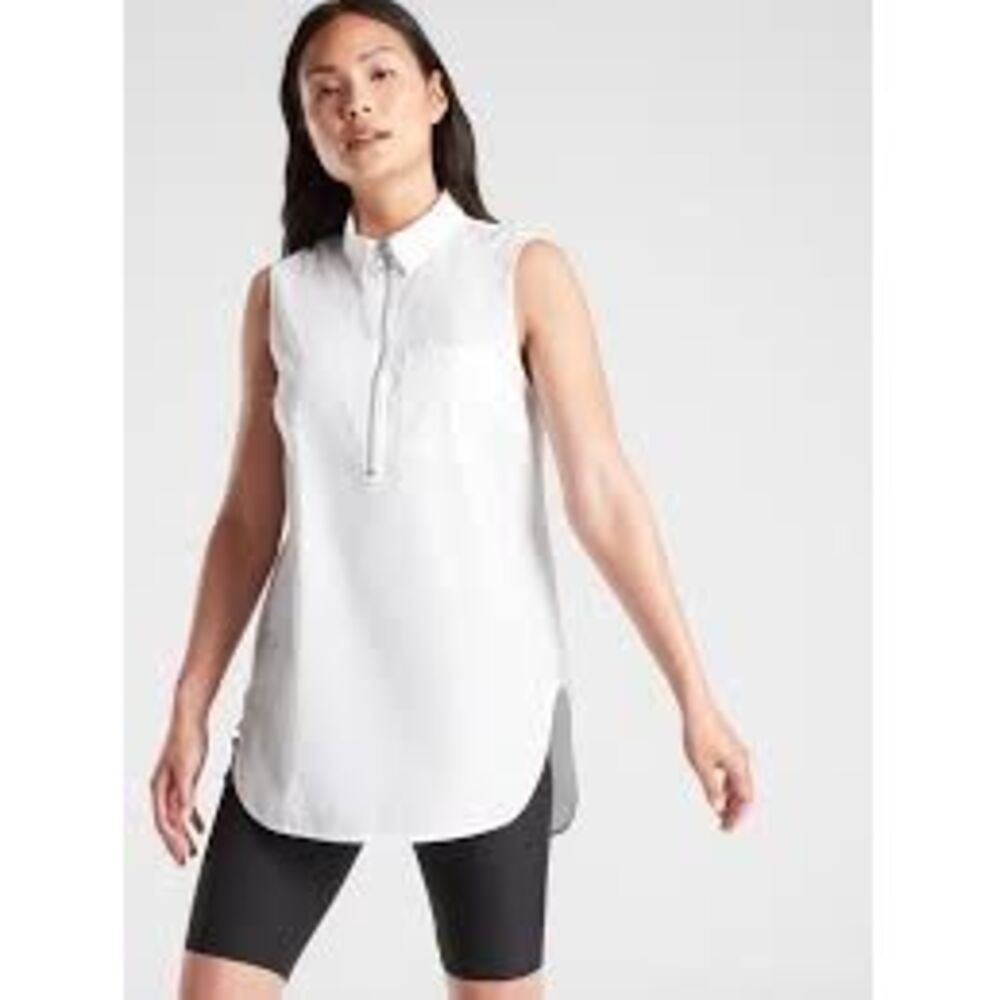 Athleta‎ White Uptown Shell Half Zip Collard Tunic size XS